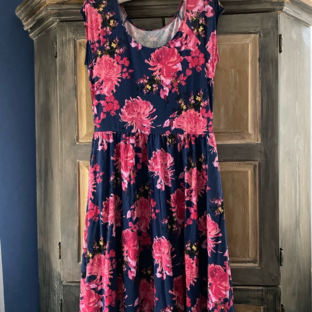 Garnet Hill knit Sundress in Pinks on Navy